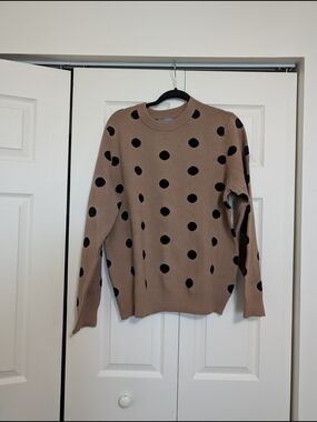 Polka Dot Crewneck Sweater in Taupe and Black